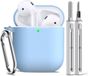BeiJingLiangPinJiaZuoKeJiWenHuaFaZhanYouXianGongSi Housse de protection souple en silicone pour AirPods 1ère/2ème génération avec porte-clés et stylo de nettoyage - Bleu ciel