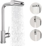 Merkloos Robinet de cuisine - Avec 3 types de jet, douchette extractible, fonction cascade, pivotant à 360° et haute pression - Pour l'évier - SUS304 Inox brossé