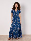 Apricot Maxijurk met bloemenprint en smockdetails