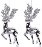 Decoris Suspension sapin de Noël Renne - 4x - argent - 16 cm - plastique