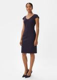 comma Jurk met V-hals, lange mouwen, kuithoogte, navy, maat 34