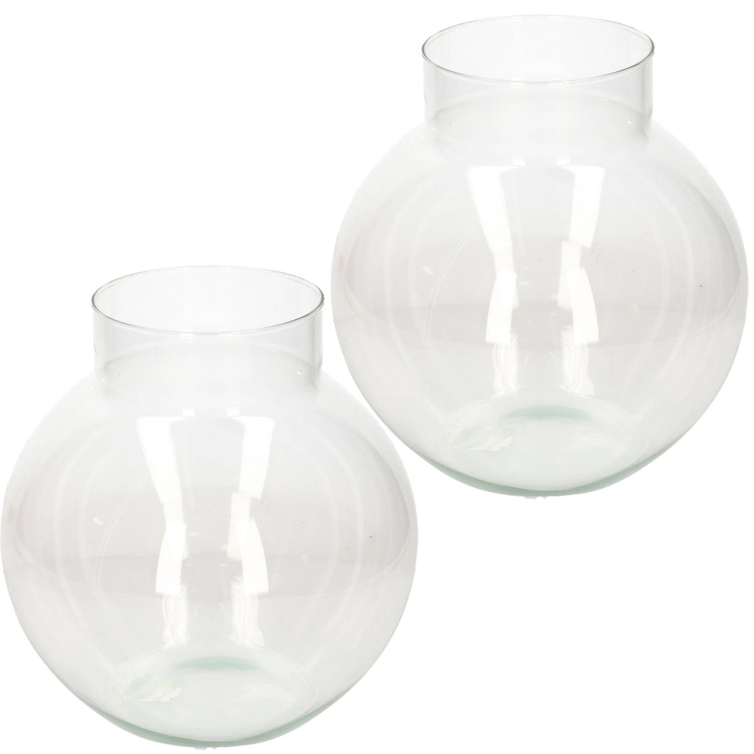 2x Ronde Glazen Vaas - 23cm - Bruin