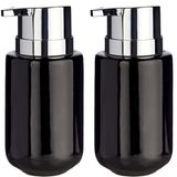 Berilo distributeur de savon - 2x - céramique - noir/argent - 350 ml - toilette/salle de bain/cuisine - distributeur de lotion