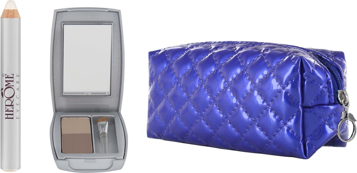 Herome Eye Care (Cadeau)set Wenkbrauwpoeder Taupe & Highlighter Silk (Compact Brow Powder & Highlighter) - in een blauw tasje