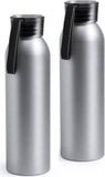 Merkloos / Sans marque Makito Western Europe (mkto) Drinkfles/waterfles - 2x - zwart - aluminium - 650 ml - sportfles/sportbidon