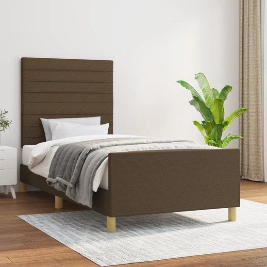 vidaXL Bedframe zonder matras 90x190 cm stof donkerbruin