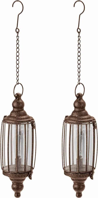 LOBERON Ledhanglantaarn set van 2 Flavin antiekbruin