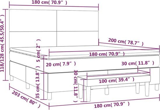 vidaXL Boxspring Bed - 180x200 cm - Lichtgrijs - Fluweel - Met Matras