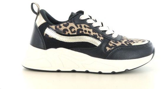 PS Poelman Gigi 02 Zwarte Lage Sneakers Kinderen Vrouwen Panterprint