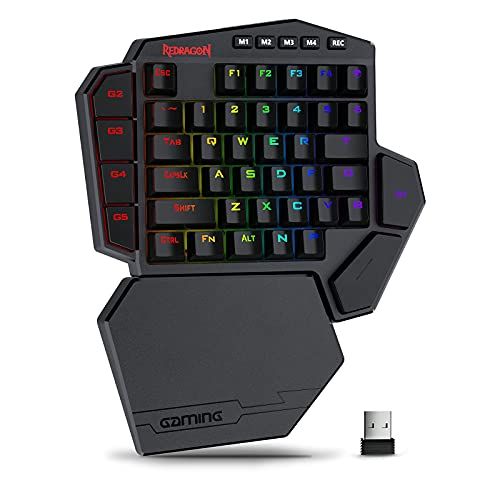 REDRAGON K585 DITI draadloos mechanisch eenhandstoetsenbord, blauwe schakelaar, 42 toetsen 2,4 GHz RGB 40% gaming keypad met 7 onboard-macro toetsen, afneembare polssteun, 3000 mAh batterij