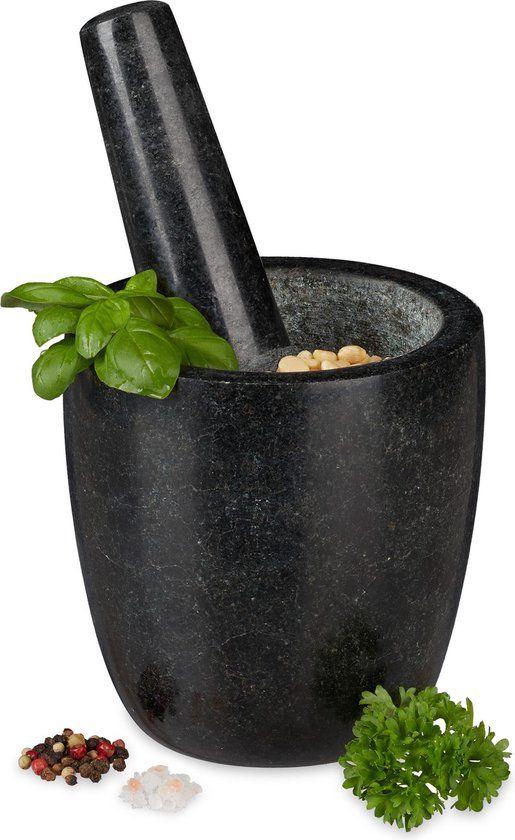 Relaxdays Vijzel en Stamper Graniet - Ø 13 cm - Zwart