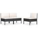 Fauteuils de jardin 3 pièces avec coussins poly rotin noir