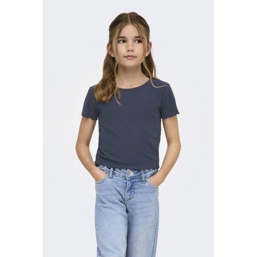 ONLY KIDS ONLY GIRL T-shirt rib gebreid grijsblauw