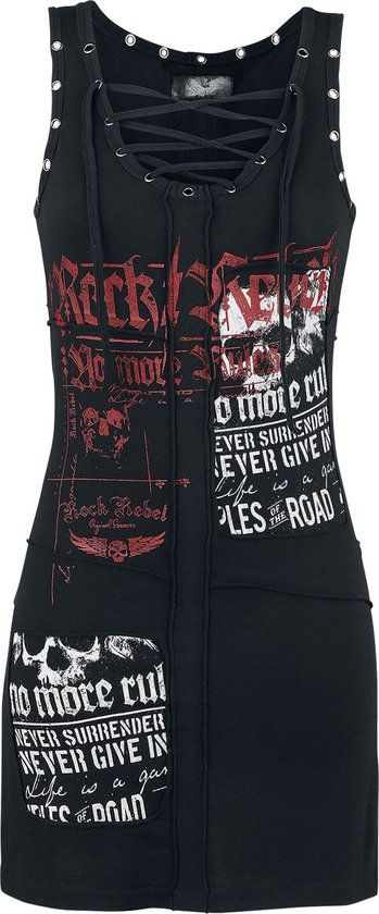 Rock Rebel by EMP Zwart rock jurkje met vetersluiting - Dames - XXL