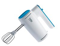 Beko HMM5400W elektrische mixer, 425 W, turbofunctie, roestvrij staal, 2 garde, 2 gangi kneden, 500 W, 77 decibel, kunststof, 4 snelheden, wit/lichtblauw ro
