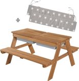 Roba Massief Houten Kinderpicknicktafel - Met Zandbak en Zitkussens - Weerbestendig - Teak