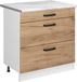 Vicco Keukenonderkast R-Line, Goudkleurig Eiken/Wit, 80 cm met 3 laden marmer werkblad