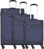 Worldpack Dublin 4 wielen Kofferset 3-delig met uitbreidingsplooi - Zachte bagage - TSA slot - marineblau