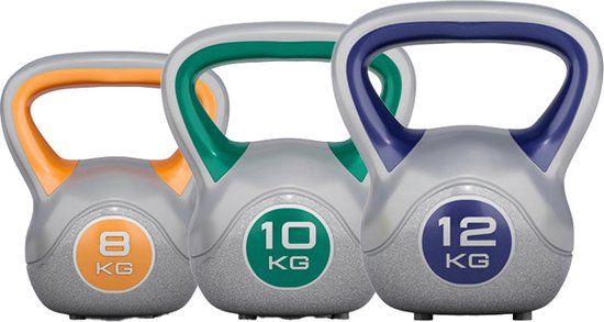 Gorilla Sports Kettlebells - Kunststof Trendy - Set van 3 - 8 kg, 10 kg & 12 kg - Grijs