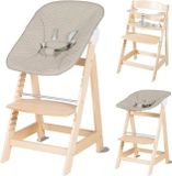 Roba Born Up chaise haute 2-en-1, réglable, avec siège bébé réglable, gris chiné, bois naturel, jusqu'à 70 kg