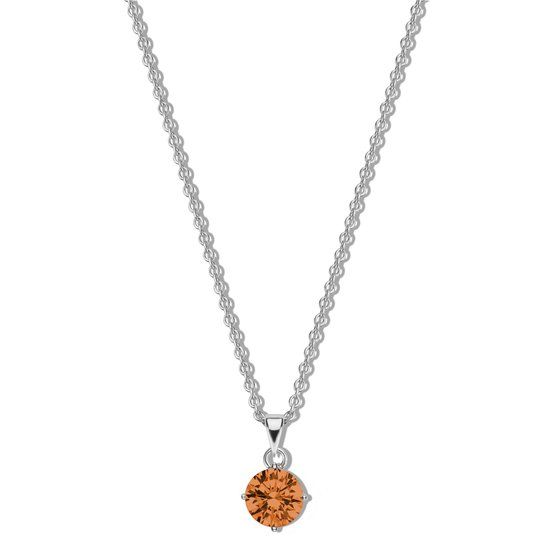 New Bling Zilveren Ketting met Oranje Zirkonia Hangertje - 45cm