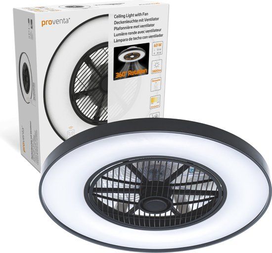 Proventa 3D Air LED Plafondlamp Zwart met Ventilator - Zomer en Winterstand - Ø 60 cm - Incl. Afstandsbediening