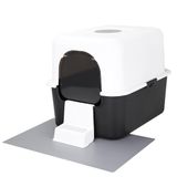 Sfozstra Kattenbak met deksel, volledig afgesloten, spatwaterdicht en lekvrij urine met hoge rand en geurloze kattenbak, eenvoudig te installeren en schoon te maken (zwart met pedaal (S))