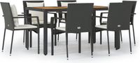 vidaXL 7-delige hoek loungeset met kussens, zwart, polyrotan