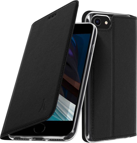 Akashi, Book Case Geschikt voor iPhone SE 2022 / 2020 / 8 / 7 met Pasjeshouder en Standfunctie, Zwart
