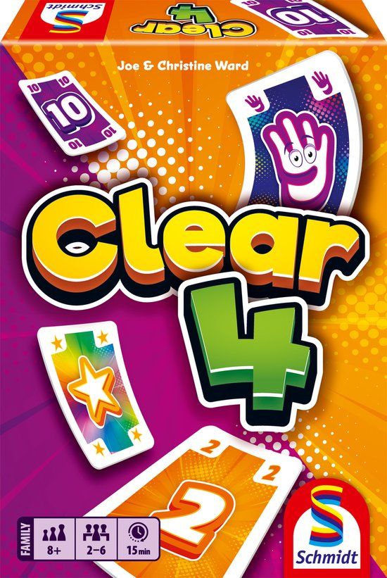 Schmidt CLEAR 4 - Snel kaartspel - Actiespel met PUSH en JOKER kaarten - vanaf 8 jaar - 2-4 spelers