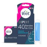 Veet Expert – 40 koude wasstrips voor gezicht – gevoelige huid – perfecte afwerking – langdurige ontharing
