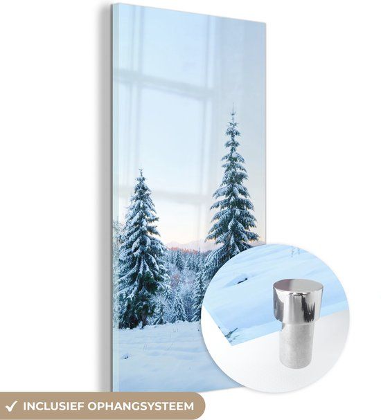 MuchoWow® Glass Painting 20x40 cm - Acrylic Glass Painting - Winter - Snow - Trees - Photo on Glass - Paintings