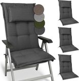 Beautissu HighLux HL – Set van 4 Tuinkussens Hoge Rug Kussen 120x50x7cm – Outdoor Zitkussen voor Tuinstoel Antracite