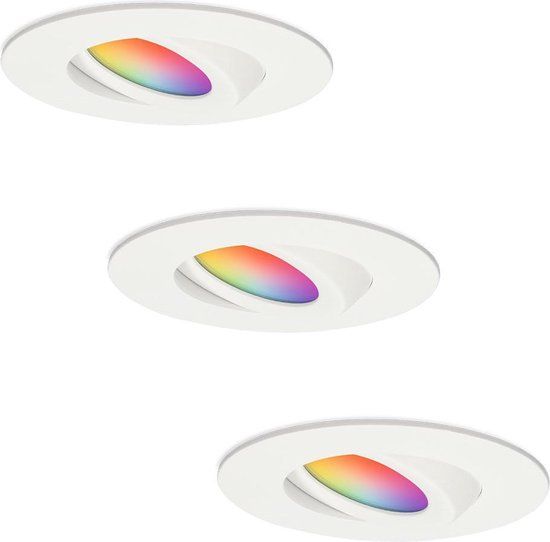 3x HOFTRONIC SMART Napels Smart Inbouwspot - LED - 8W - RGBWW - WiFi - Dimbaar - Kantelbaar - Wit