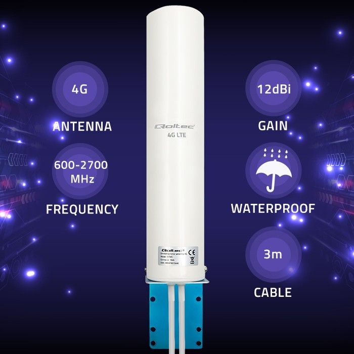 Qoltec Antenne 4G LTE DUAL | 12dBi | omni-directioneel | extern