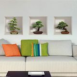 Muurstickers voor slaapkamer, volwassenen, 3D-effect, muursticker, Bonsai, muurstickers, keuken, wanddecoratie, Trompe l'oeil woonkamer, 3 muurstickers 30 x 30 cm