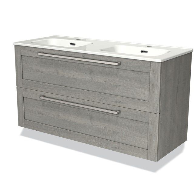 Maxaro Badkamermeubel 120cm Modulo Grijs Eiken 2 lades Kader Wastafel Keramiek
