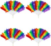 Henbrandt Pride Handwaaier - 4x - Regenboog Kleuren - Plastic/Veren - Spaanse Waaiers - LGBTQ