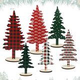 Merkloos / Sans marque Mini-kerstboom - 6 stuks, houten dennenboom decoratie met basis