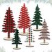 Merkloos / Sans marque Mini-kerstboom - 6 stuks, houten dennenboom decoratie met basis