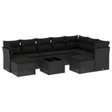 vidaXL 9-delige Loungeset met kussens, polyrattan, zwart