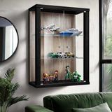 K-Möbel Vitrinekast hangend met 2 deuren & 2 in hoogte verstelbare glasplanken - 80x60x25 cm - Zwart