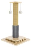 Chat jouets - Poteau griffoir avec plateau tournant - Bois massif - Planche griffoir en sisal - 2 balles suspendues - Simple - Brun