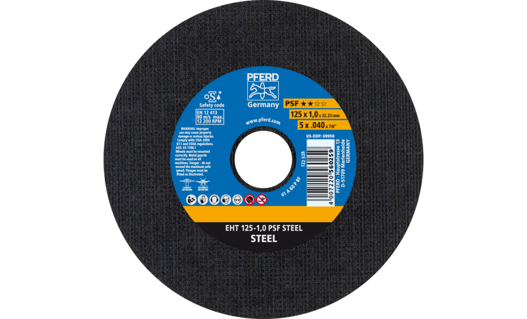 PFERD EHT 125-1,0 PSF STEEL - 125mm - 12200 rpm - 25 stuks