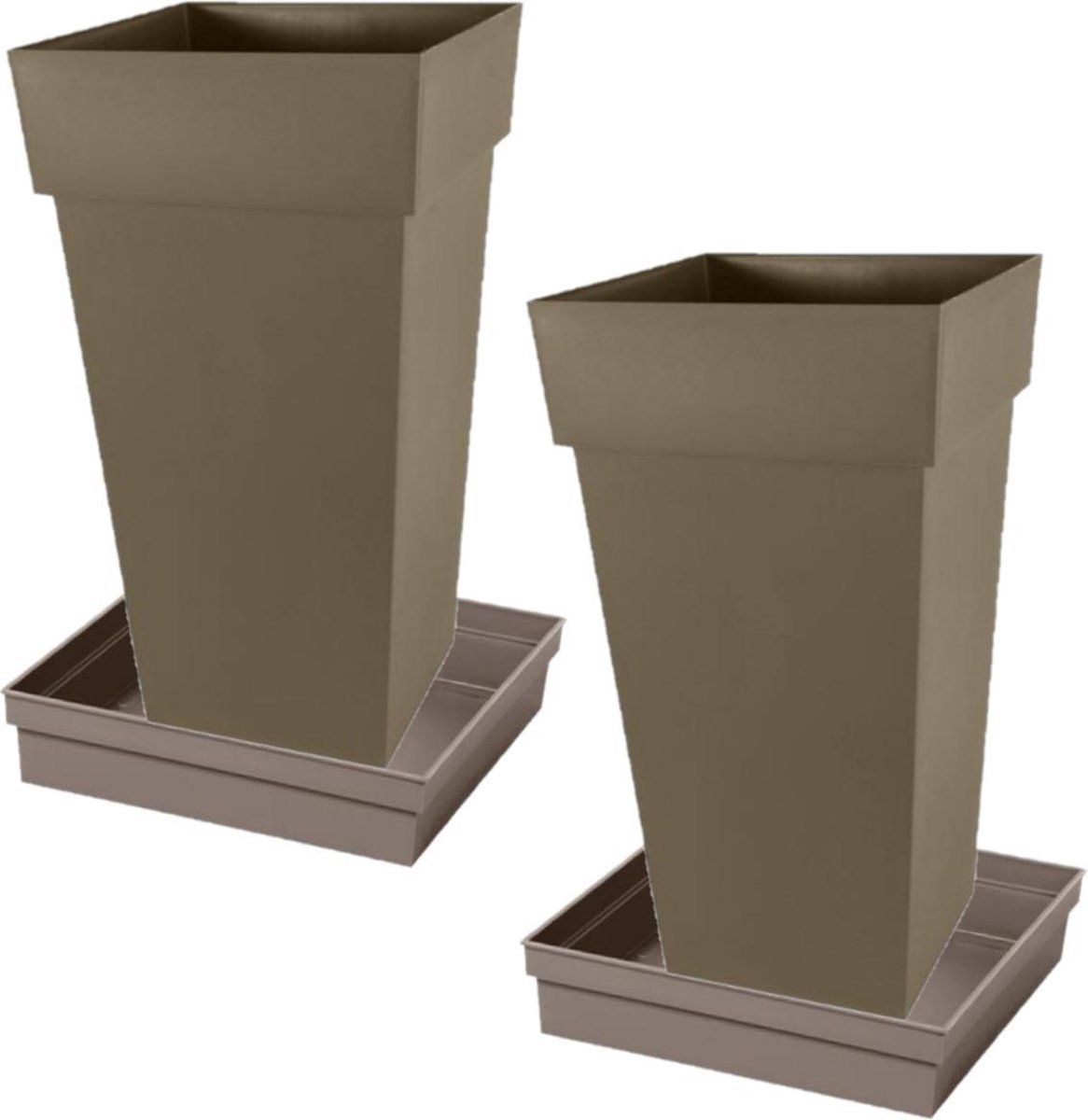 EDA Bloempotten Toscane Vierkant Kunststof Taupe 43x43x80cm - Set van 2
