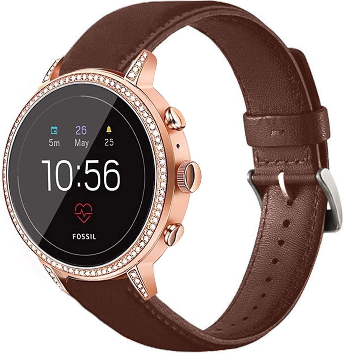 Strap-it Fossil Gen 5e - 42mm leren band - roodbruin