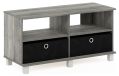Meuble TV en chêne, gris/noir, 2 tiroirs, 39,62 x 39,62 x 48,26 cm