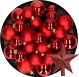 Decoris Kerstversiering Kerstversiering kunststof kerstballen met piek rood 6-8-10 cm pakket van 45x stuks - Kerstboomversiering