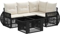 vidaXL Tuinbank Set 5-delig Zwart en Crème Wit Polyrattan