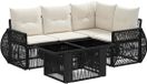 vidaXL Tuinbank Set 5-delig Zwart en Crème Wit Polyrattan
